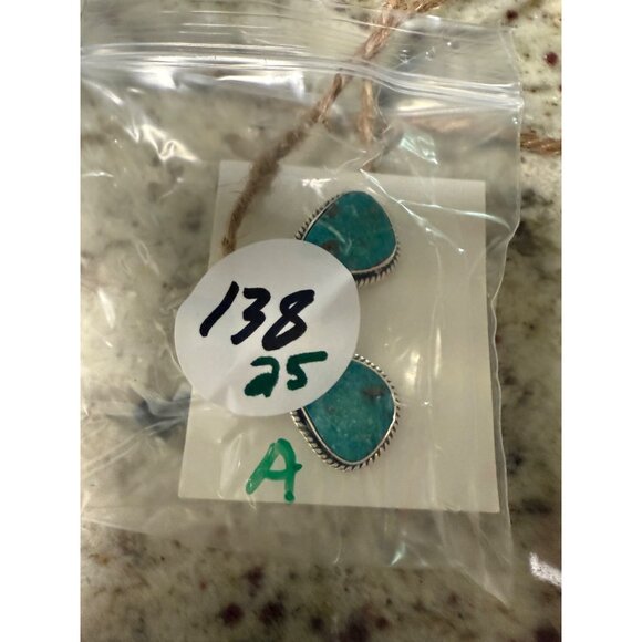 Artisan Turquoise Sterling Silver Triangle Stud Earrings Center Post Southwest - Picture 4 of 12